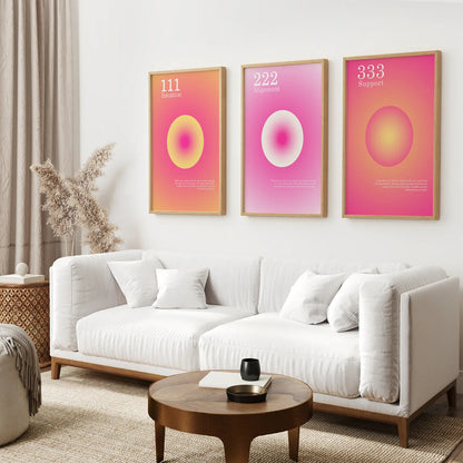Angel Numbers Wall Art Set of 3, 111 222 333 Prints