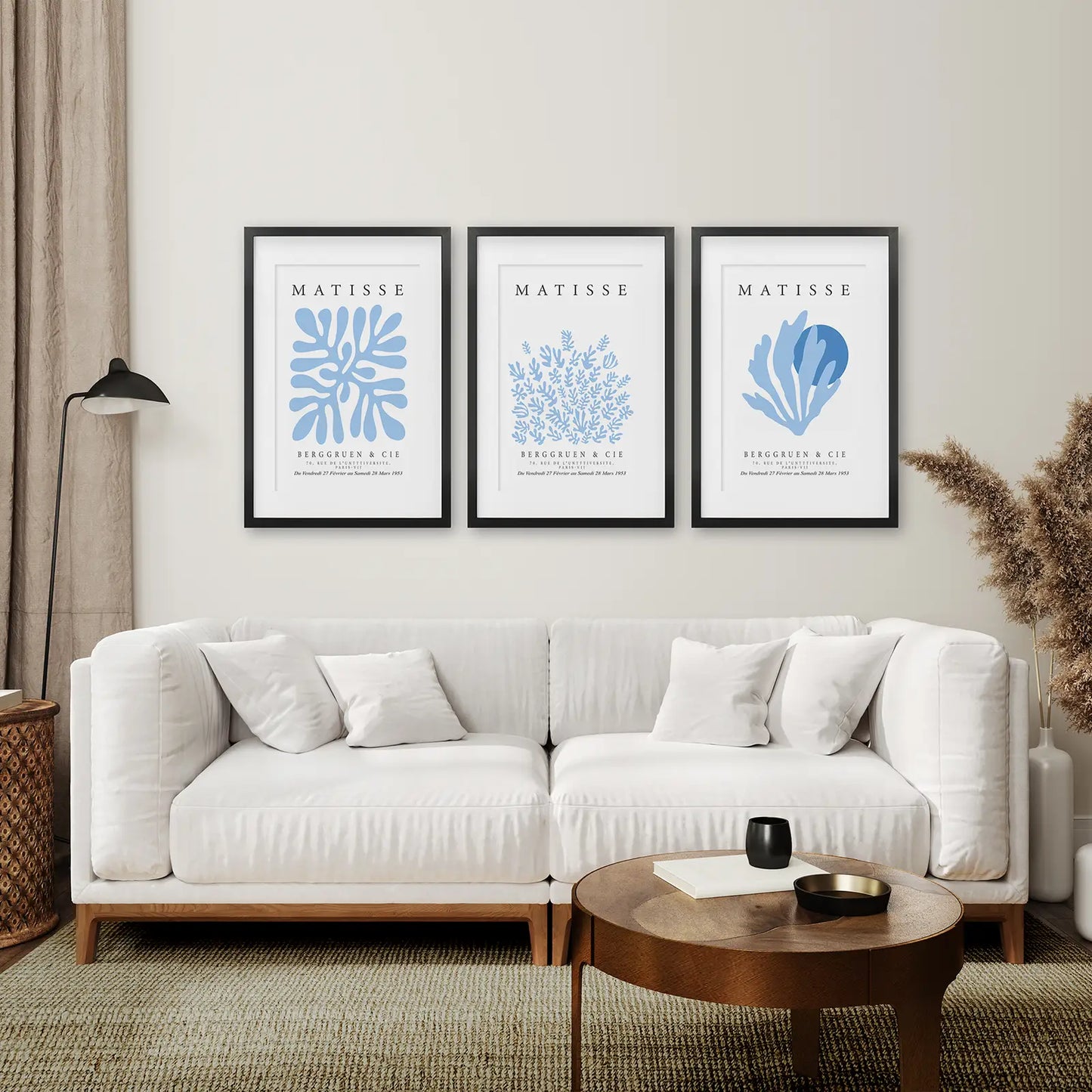 Light Blue Abstract Wall Art Set of 3 Exhibition Prints