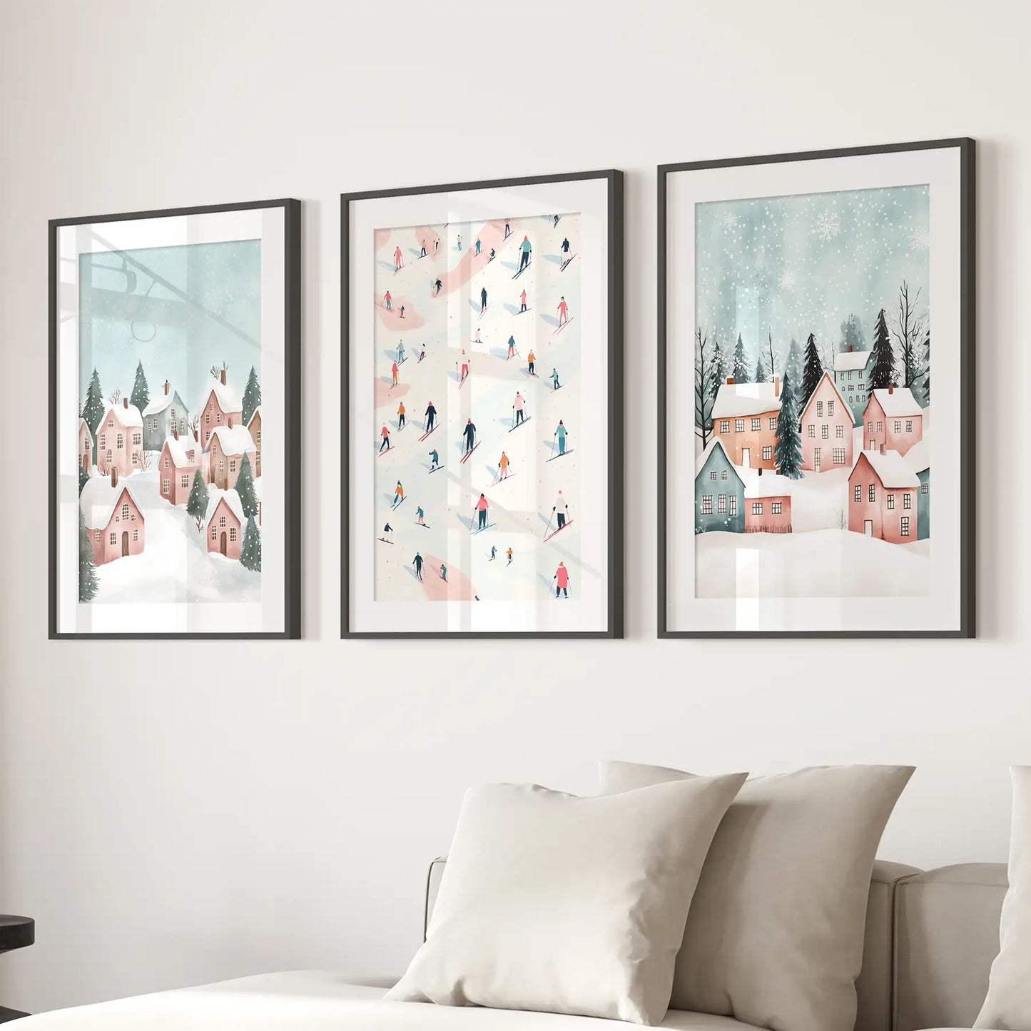 Winter Village Christmas Wall Art Set of 3 Prints