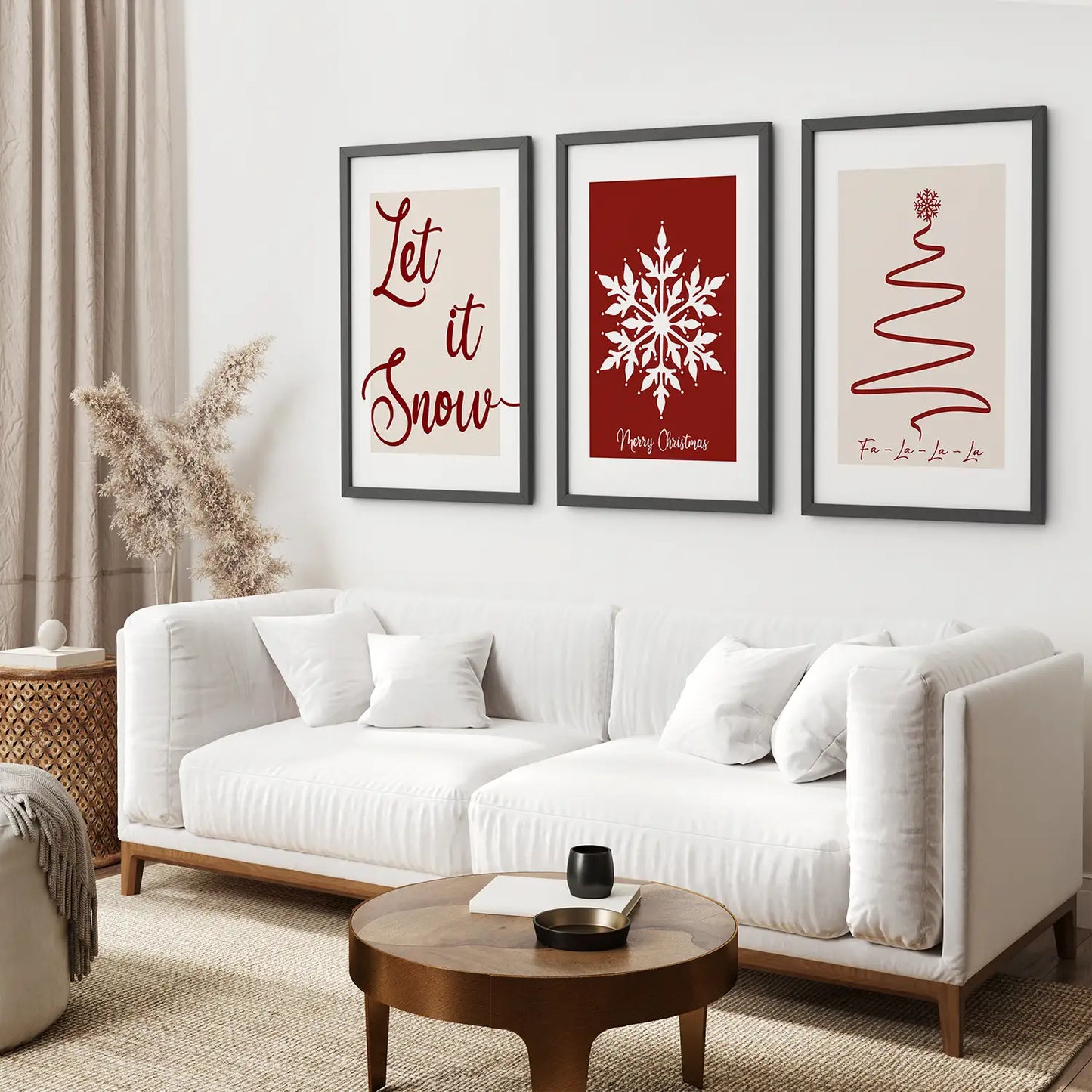 Merry Christmas Wall Art Set of 3, Minimalist Holiday Decor