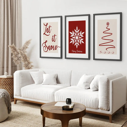 Merry Christmas Wall Art Set of 3, Minimalist Holiday Decor