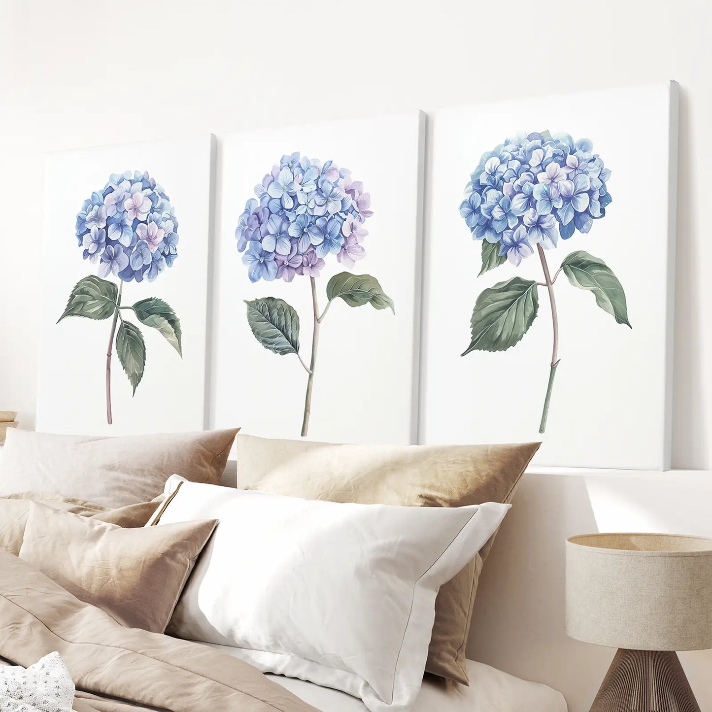 Light Blue Hydrangea Wall Art Set of 3 Floral Prints