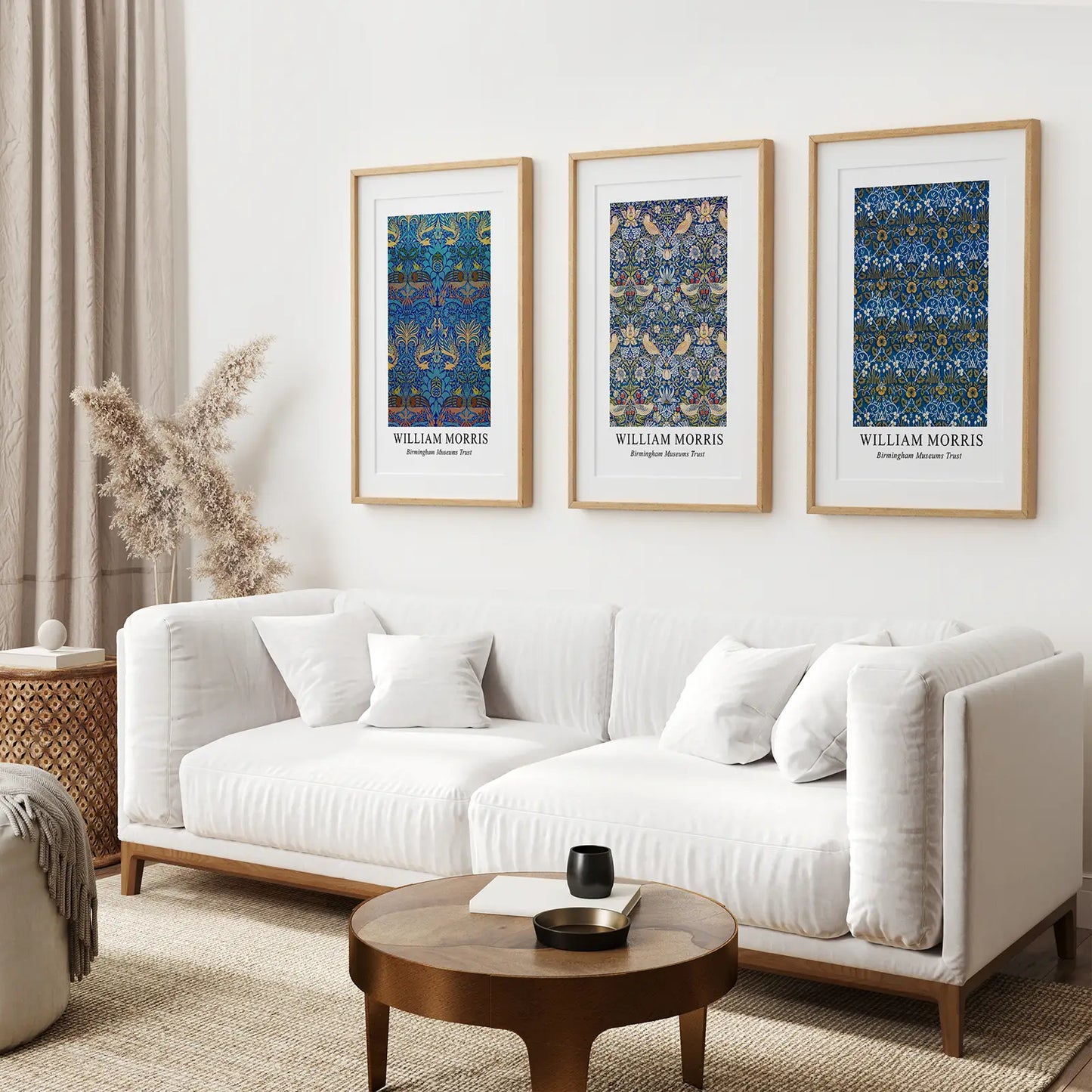 Neutral Floral Wall Art Set of 3 Vintage Pattern Prints