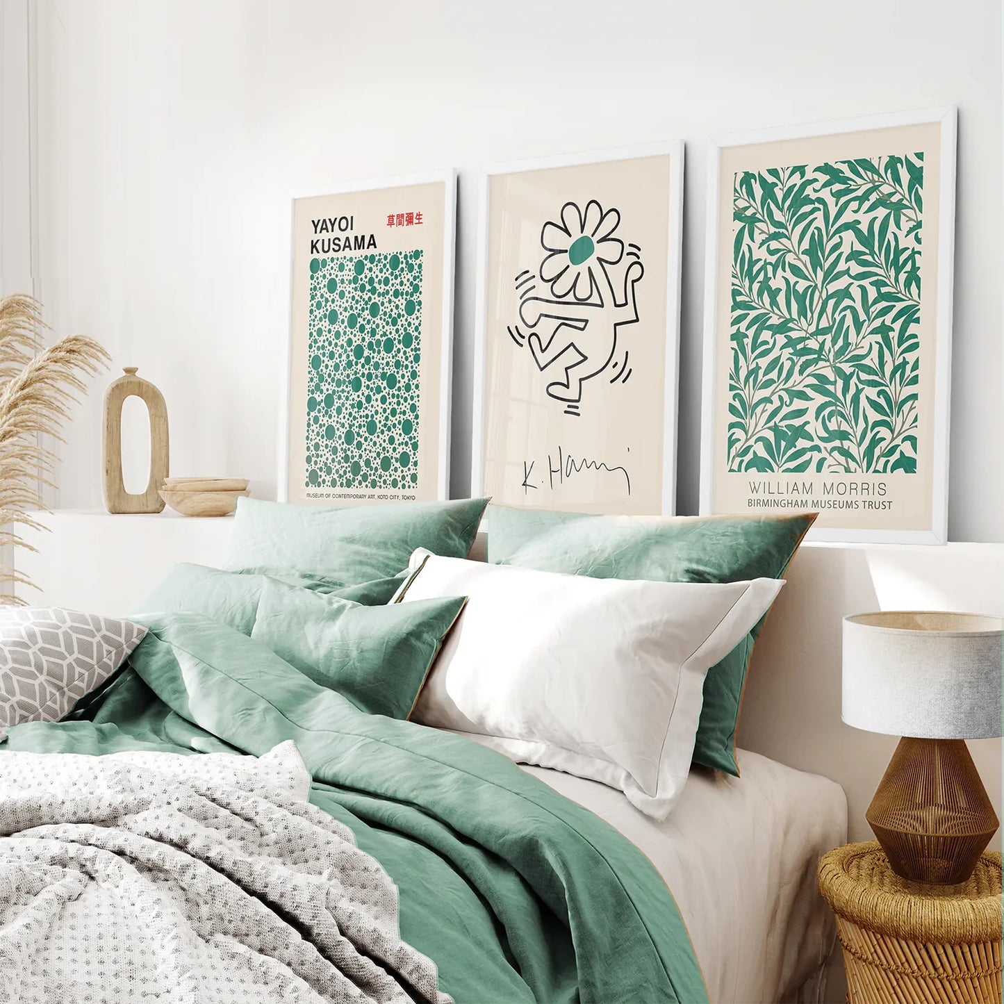 Green Abstract Exhibition Wall Art Set of 3 Prints
