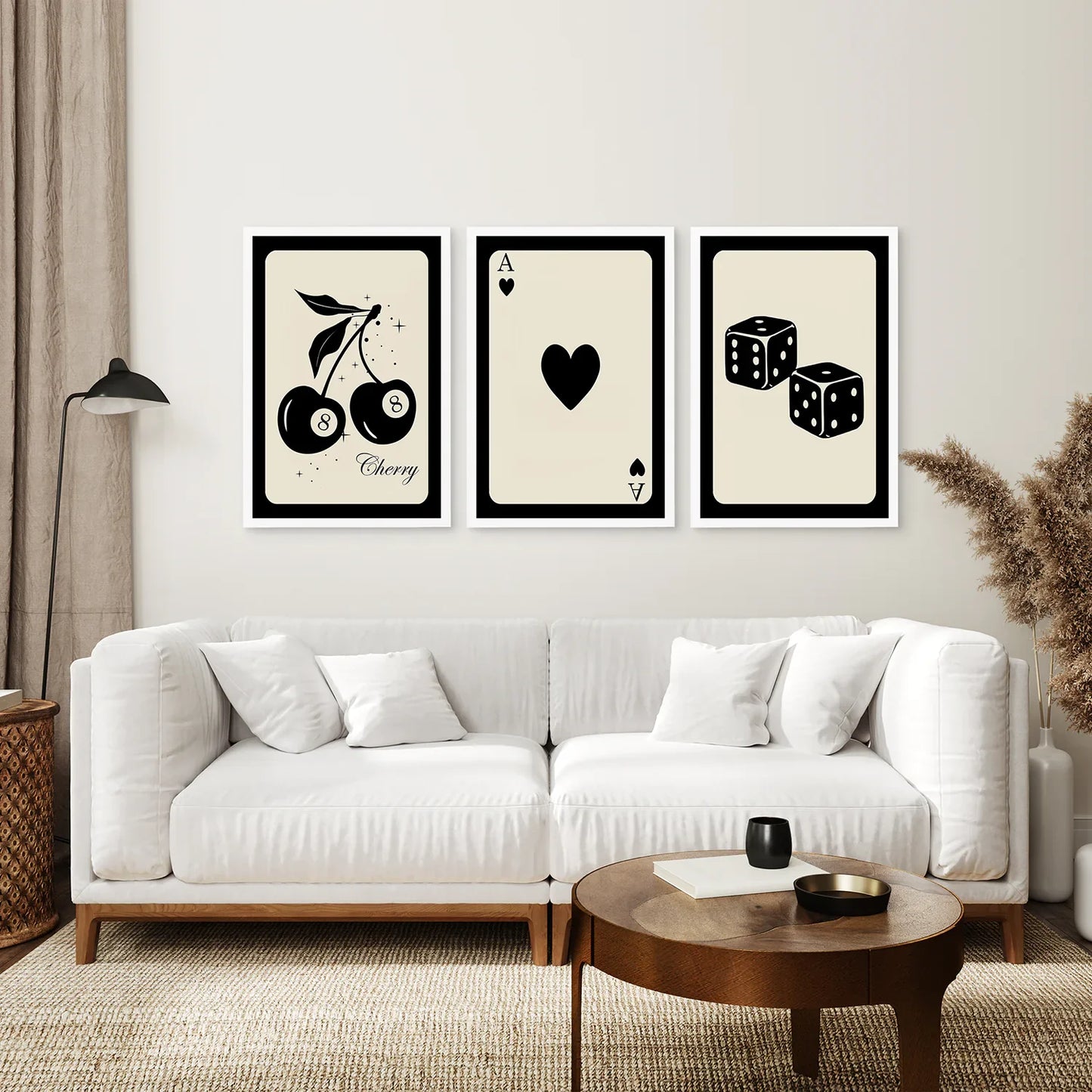 Vintage Playing Cards Wall Art Set of 3, Black and Beige