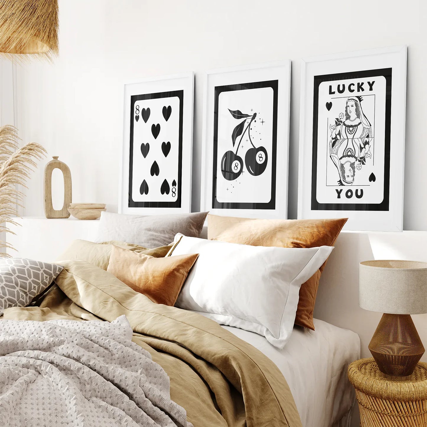 Black and White 8 Ball Cherry Wall Art Set of 3, Retro Prints
