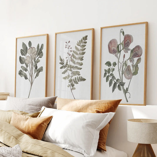 Vintage botanical wall art set of 3 neutral prints