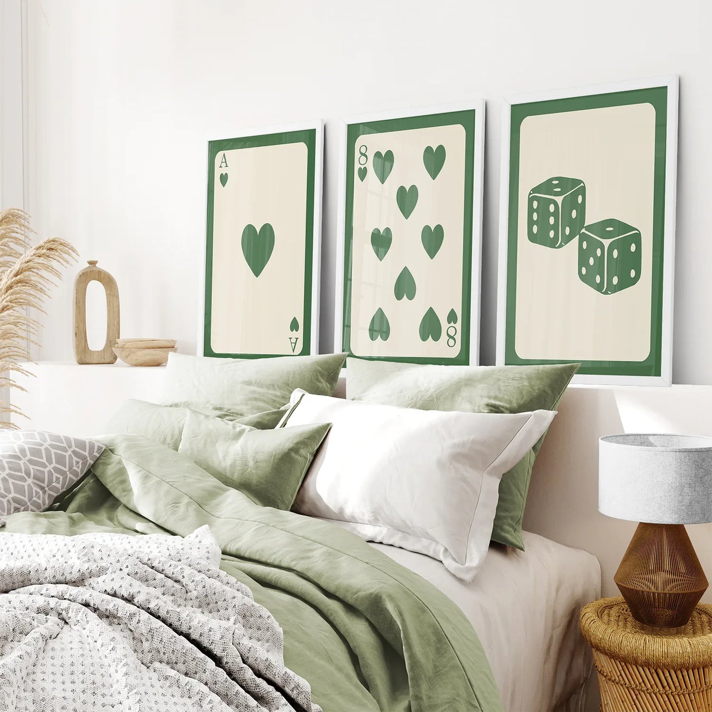 Vintage Green Beige Playing Card Wall Art Set of 3