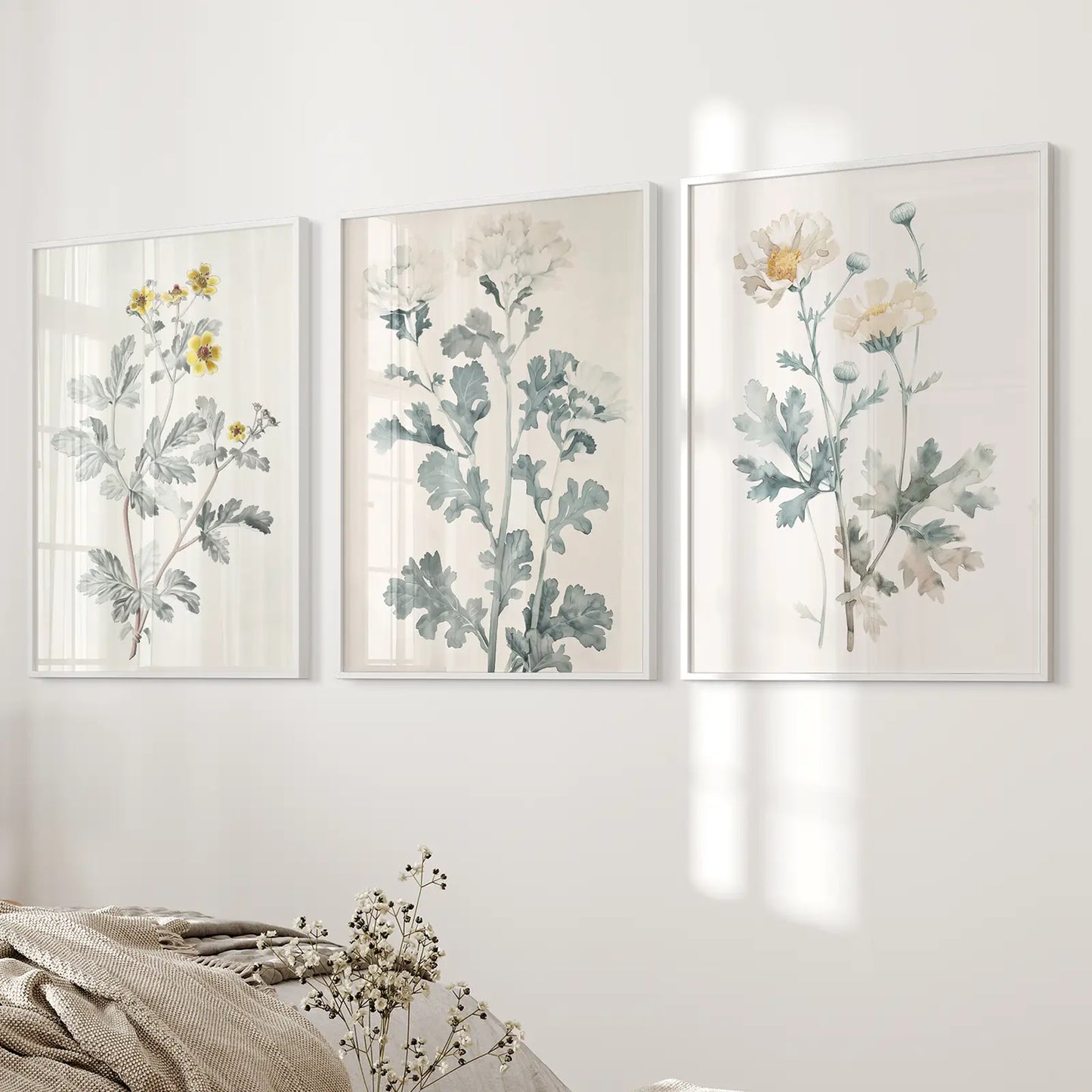Meadow Flower Wall Art Set of 3 Watercolor Prints
