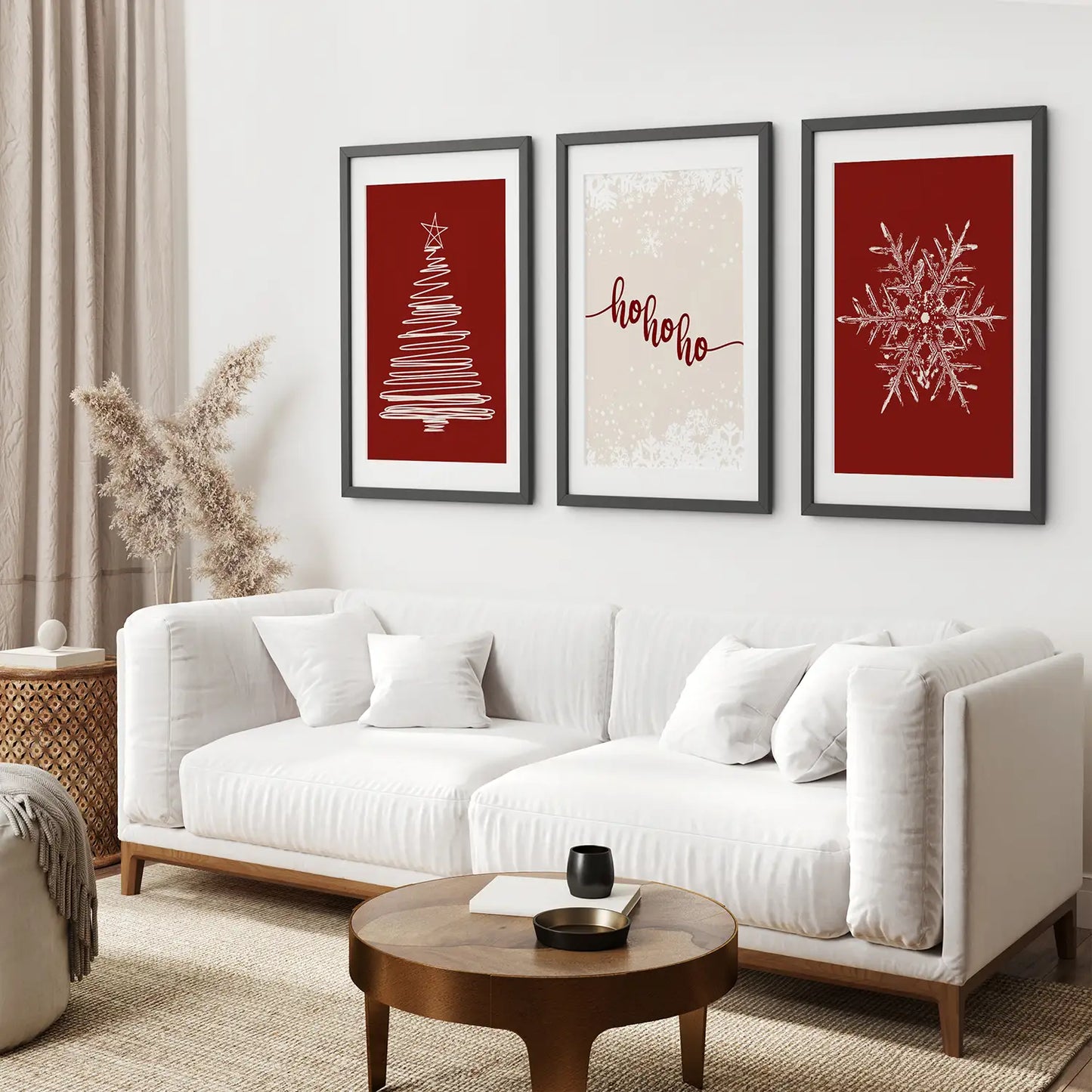 Red Christmas Tree and Snowflake Wall Art Set of 3