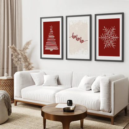 Red Christmas Tree and Snowflake Wall Art Set of 3