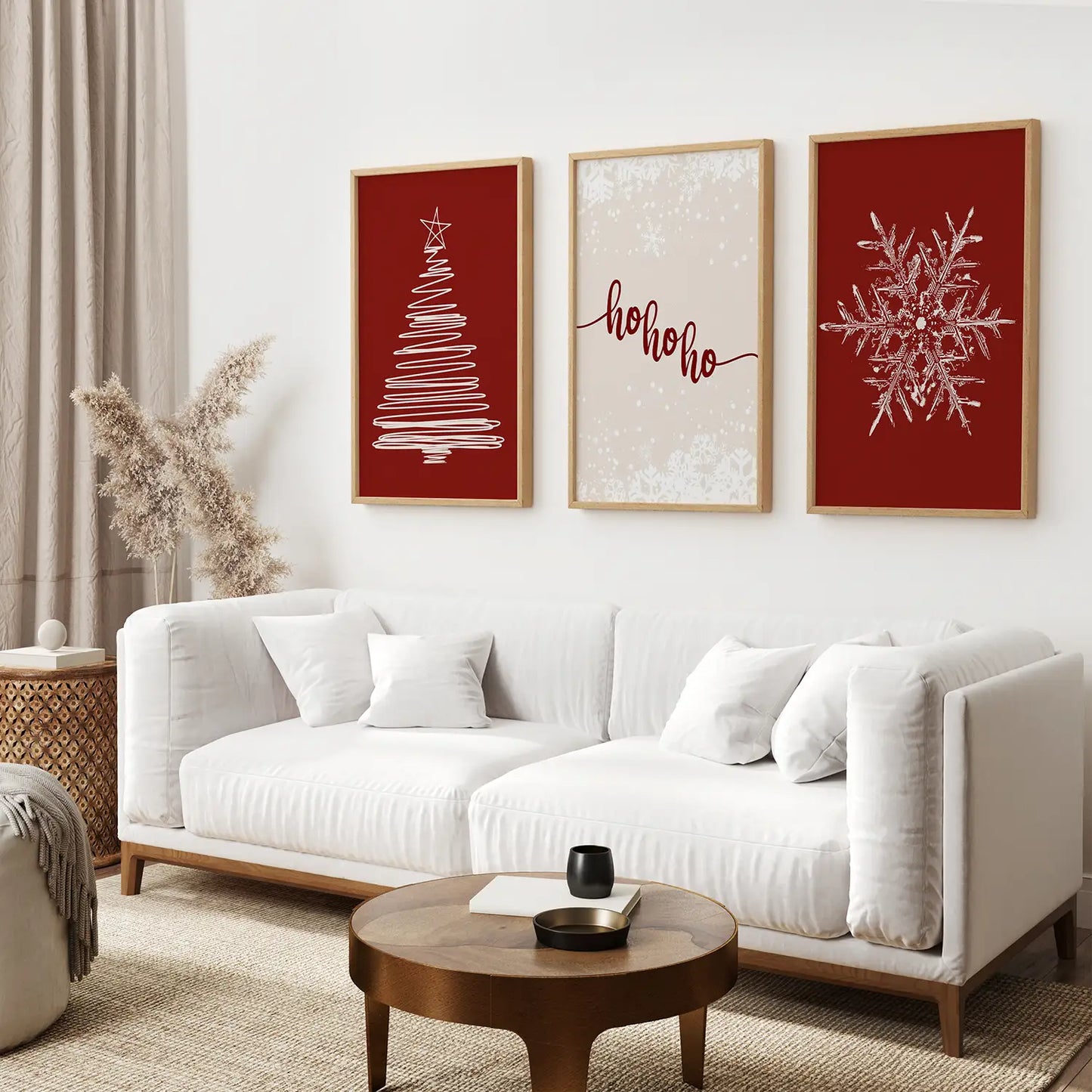 Red Christmas Tree and Snowflake Wall Art Set of 3
