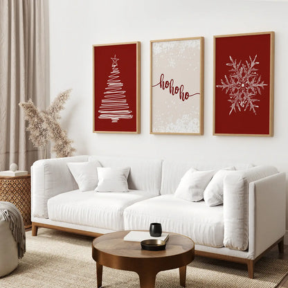 Red Christmas Tree and Snowflake Wall Art Set of 3