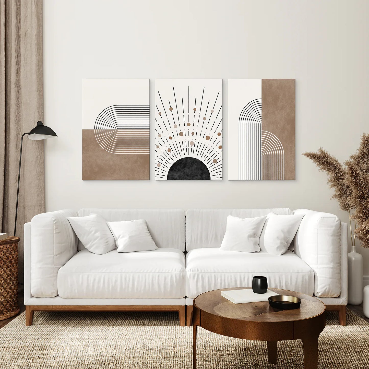Trendy Mid-Century Boho Wall Art Set of 3, Neutral Prints