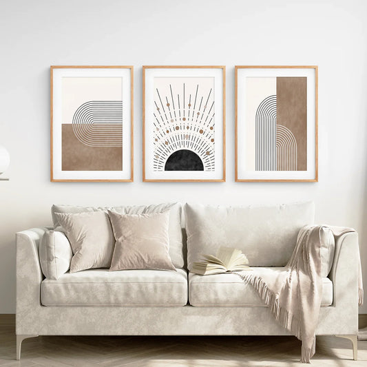 Trendy Mid-Century Boho Wall Art Set of 3, Neutral Prints