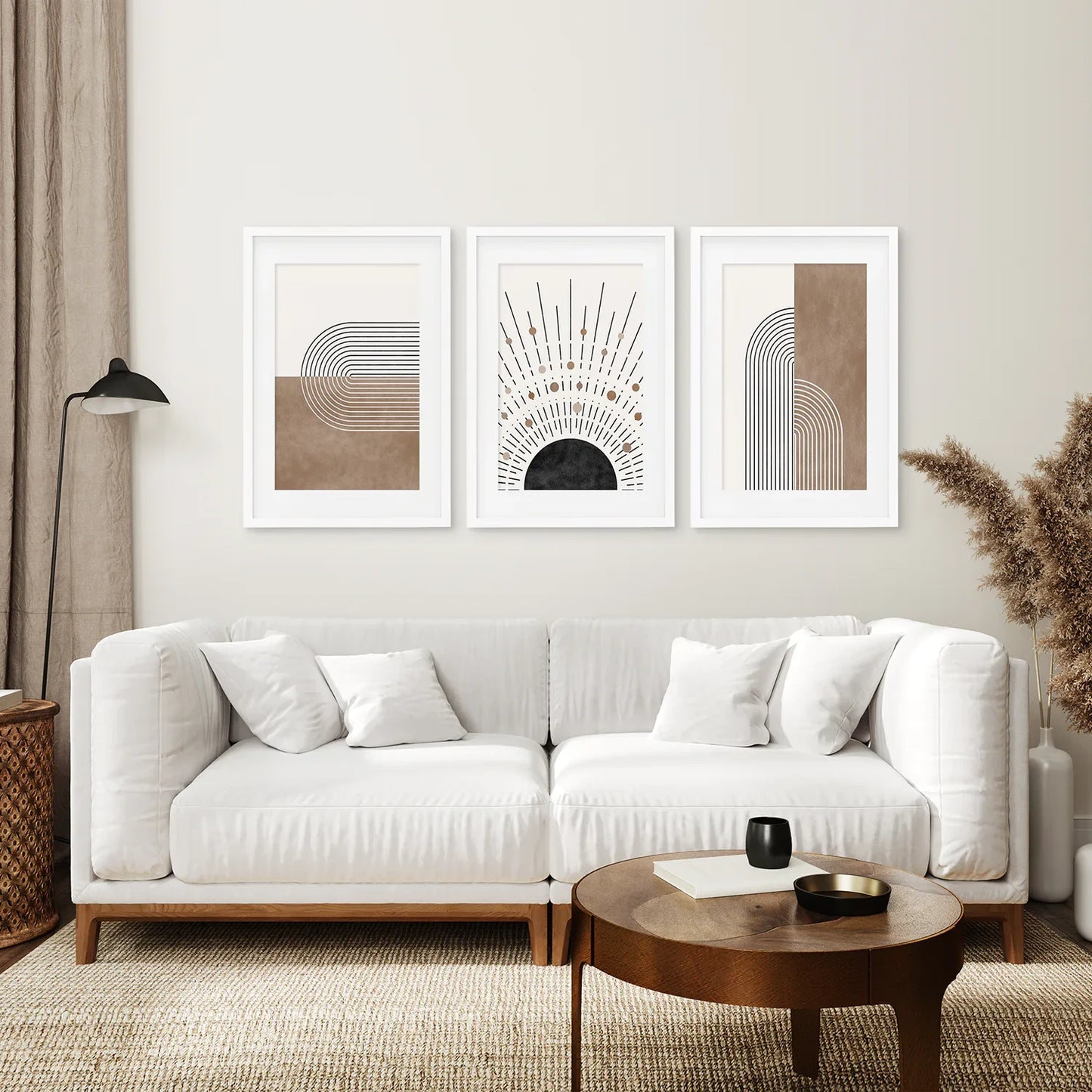 Trendy Mid-Century Boho Wall Art Set of 3, Neutral Prints