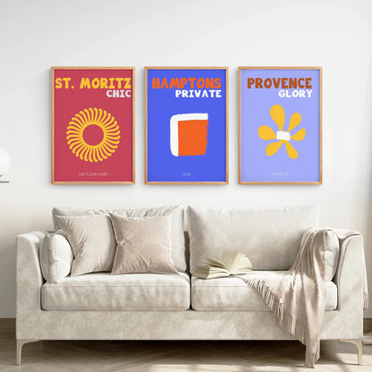 Maximalist Travel Wall Art Set of 3, Colorful Poster Bundle