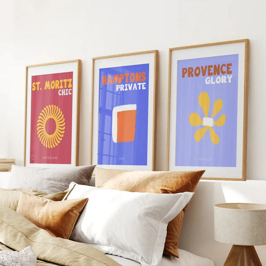 Maximalist colorful travel wall art set of 3