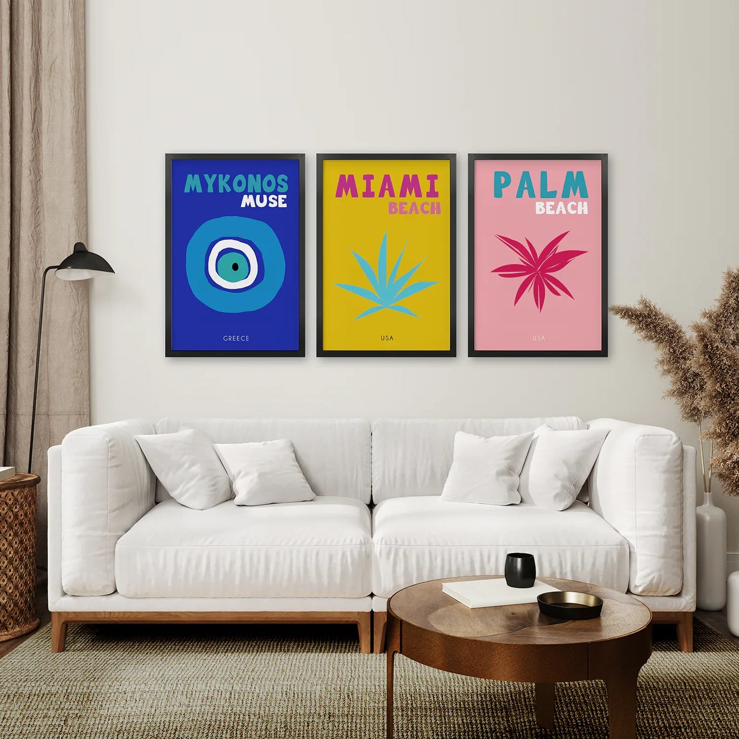 Maximalist Travel Wall Art Set of 3, Beach Resort Prints