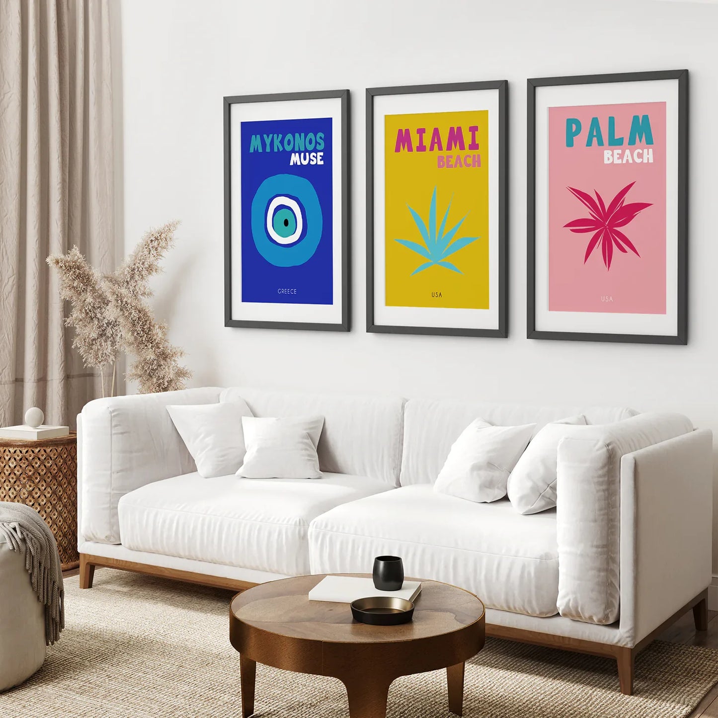 Maximalist Travel Wall Art Set of 3, Beach Resort Prints