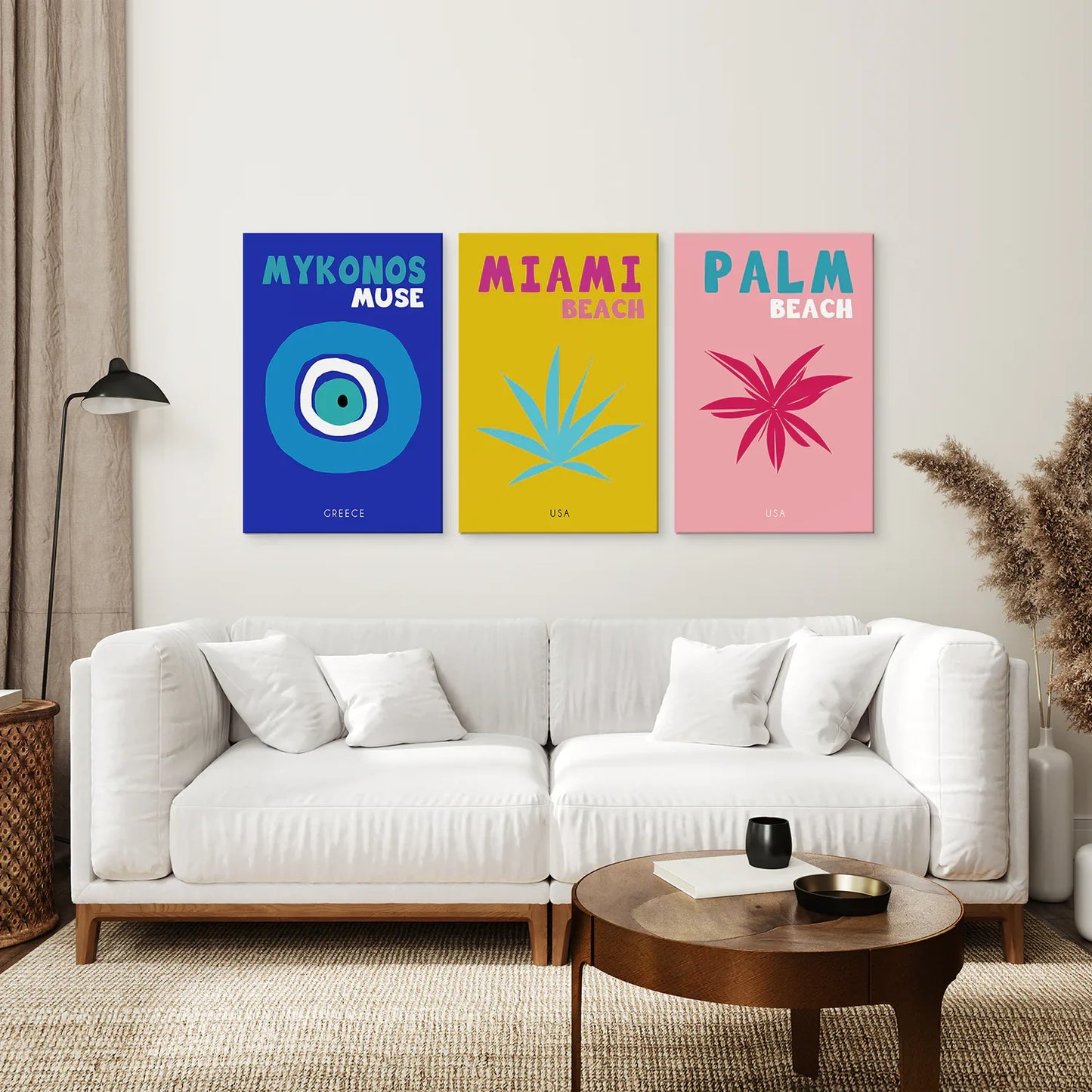 Maximalist Travel Wall Art Set of 3, Beach Resort Prints