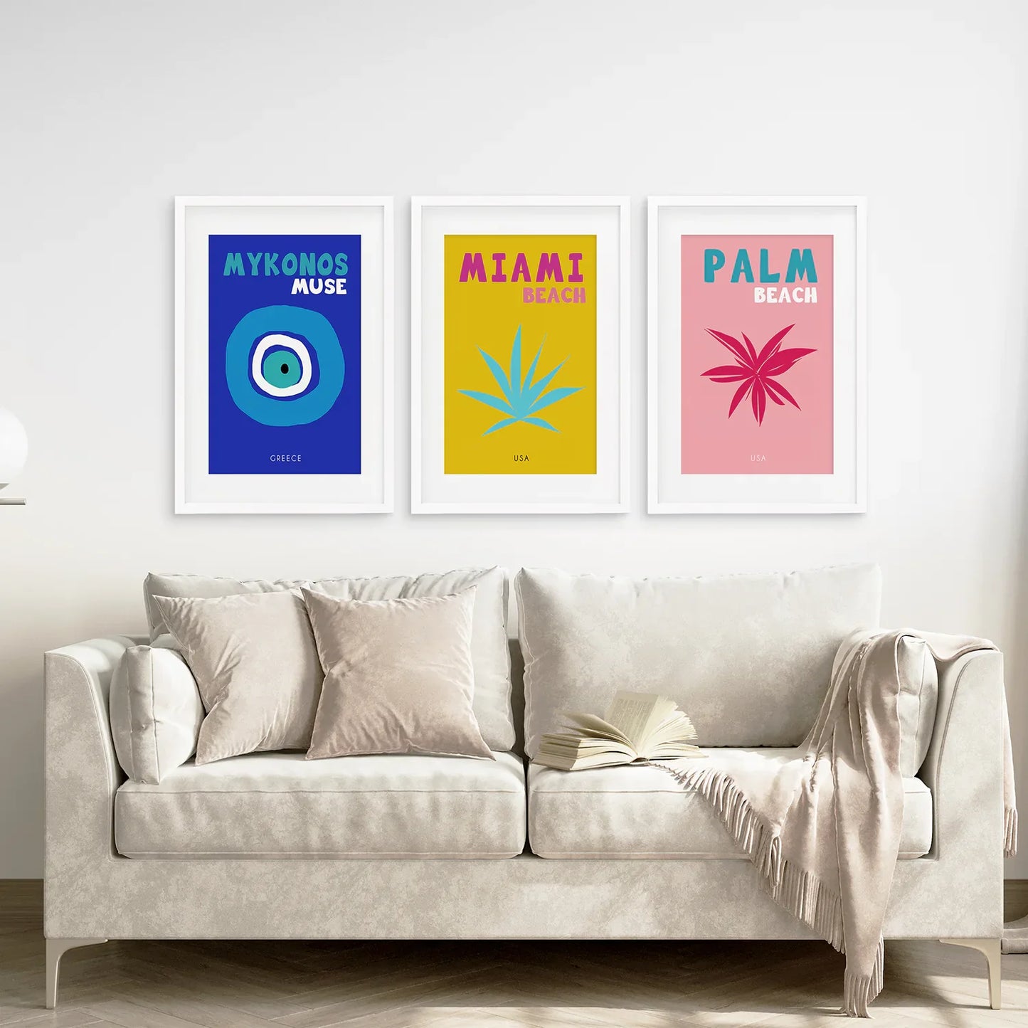 Maximalist Travel Wall Art Set of 3, Beach Resort Prints