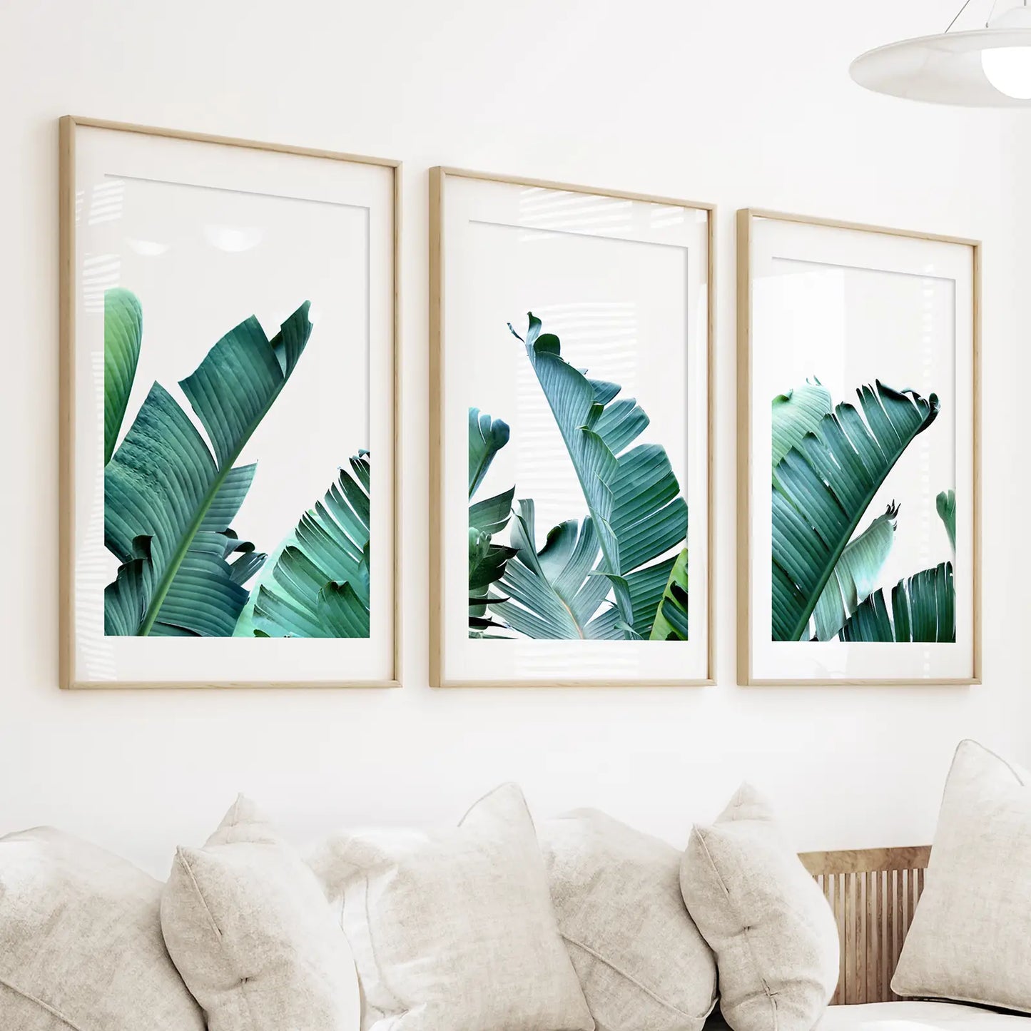 Banana Leaf Wall Art Triptych. Green Tropical Prints