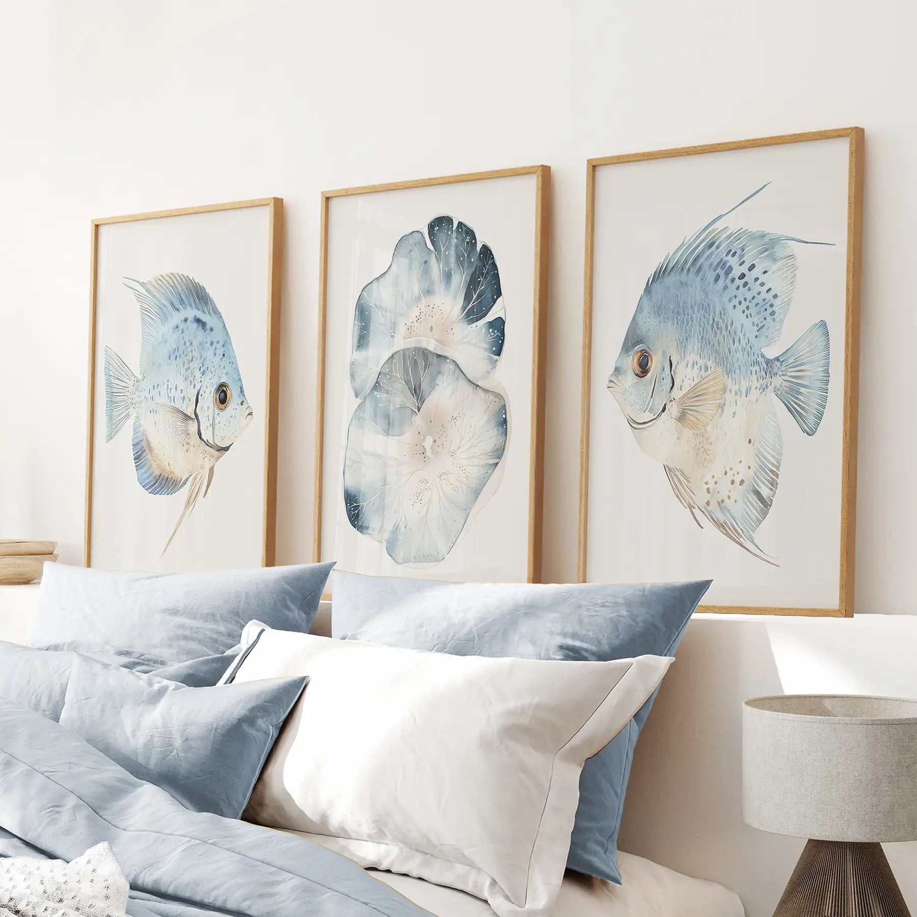 Modern watercolor coastal fish wall art poster set