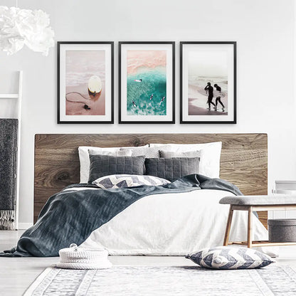 California Surf Wall Art Set, Beige and Turquoise Coastal Prints
