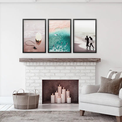 California Surf Wall Art Set, Beige and Turquoise Coastal Prints