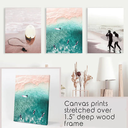 California Surf Wall Art Set, Beige and Turquoise Coastal Prints