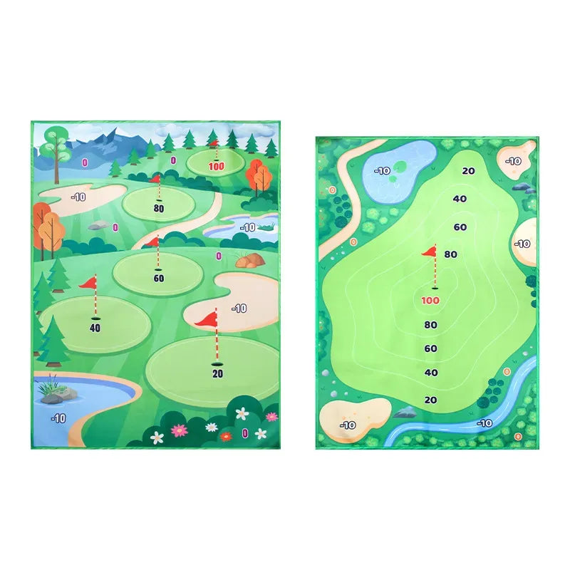 Two golf-themed play mats on a white background