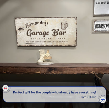 Garage Bar Canvas Wall Art Sign - Style B