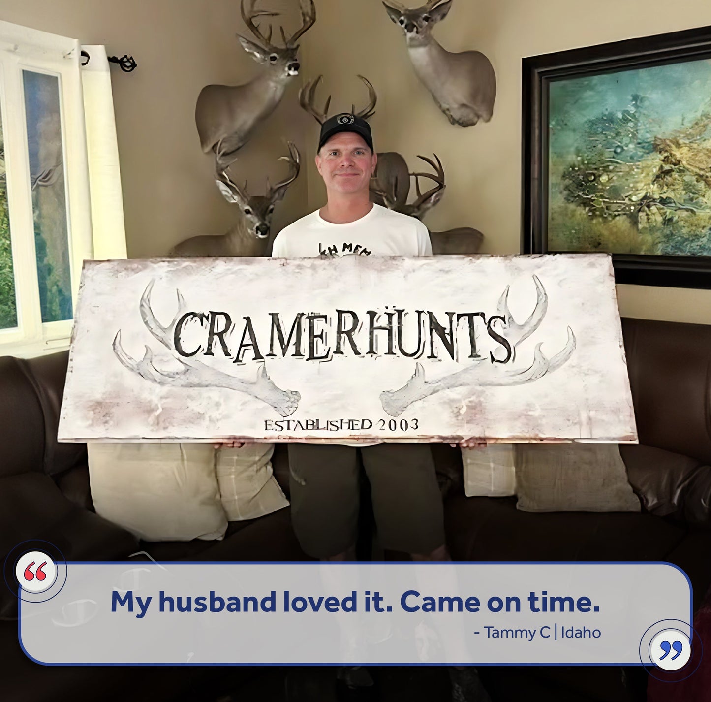 Rustic Family Antler Personalized Canvas Sign
