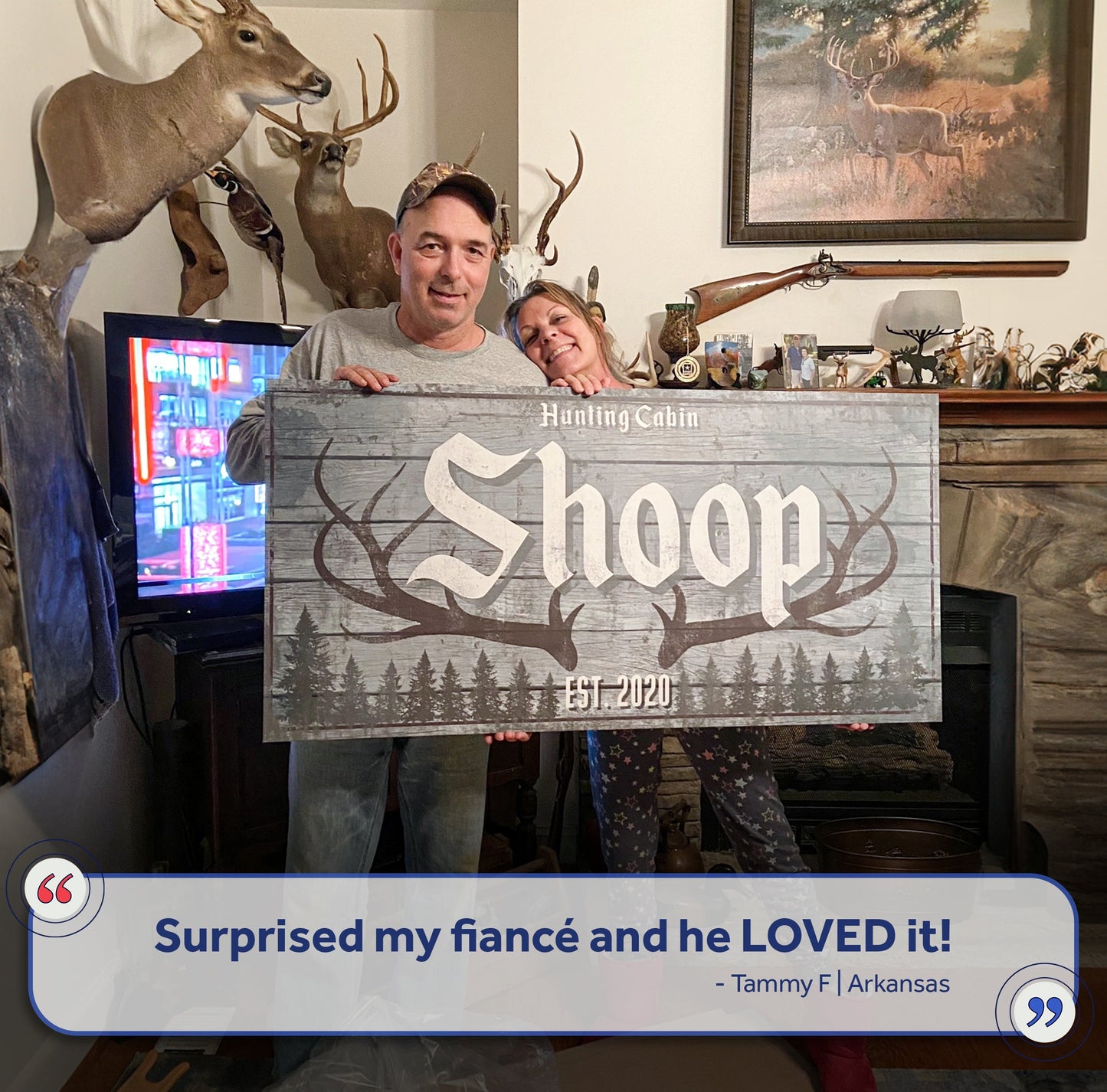 Rustic Family Antler Canvas Sign II