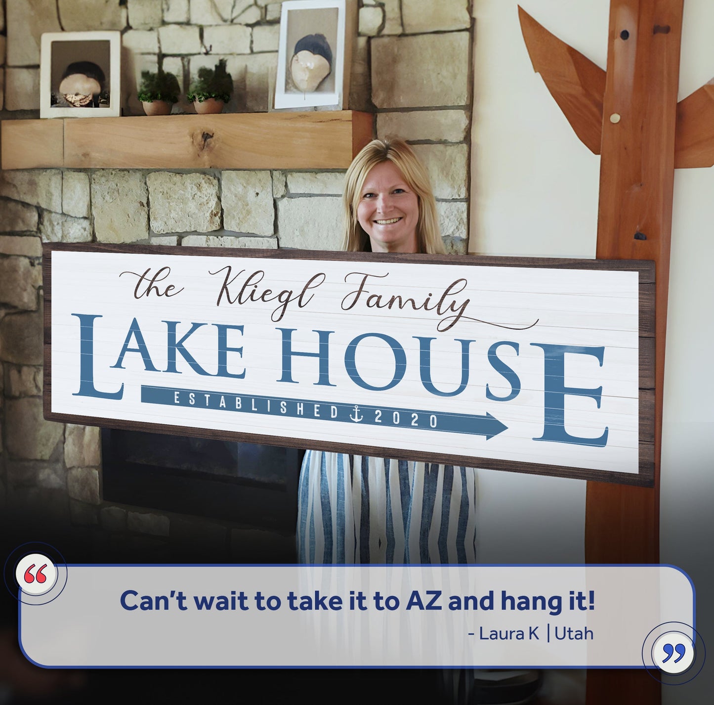 Family Lake House Arrow Canvas Sign III