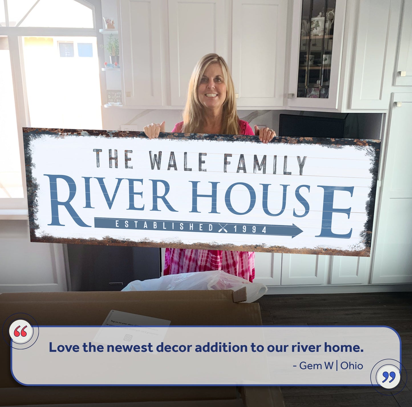 Family River House Arrow Canvas Sign
