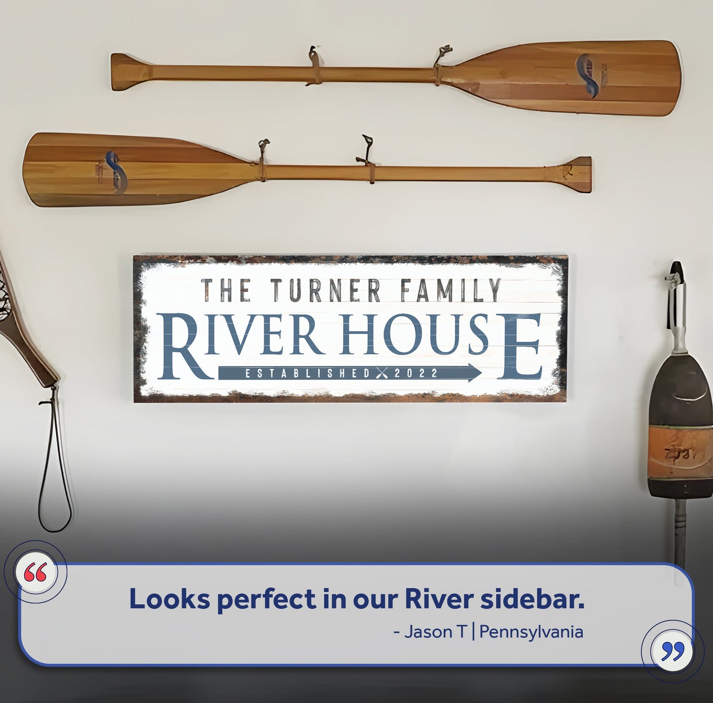 Family River House Arrow Canvas Sign
