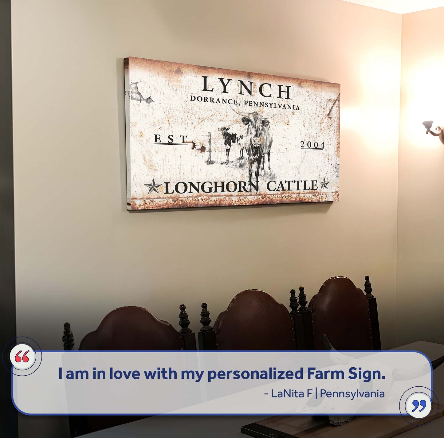 Longhorn Rustic Cattle Canvas Sign