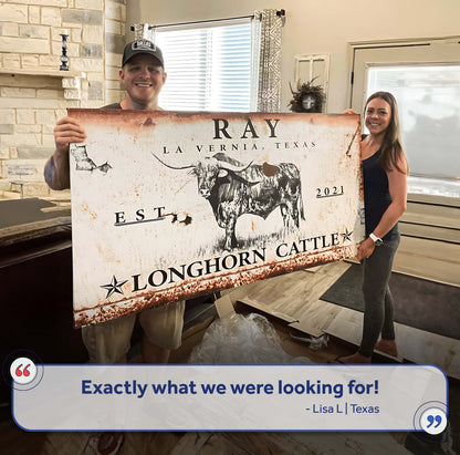 Longhorn Rustic Cattle Canvas Sign