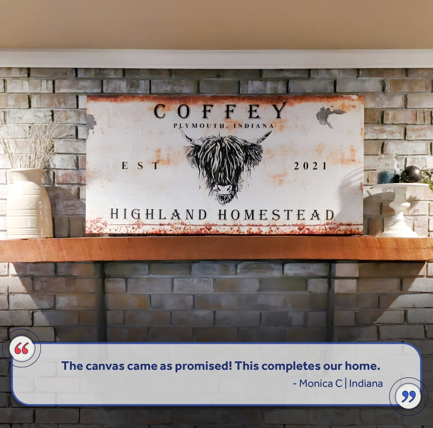 Land and Cattle Rustic Canvas Art Sign