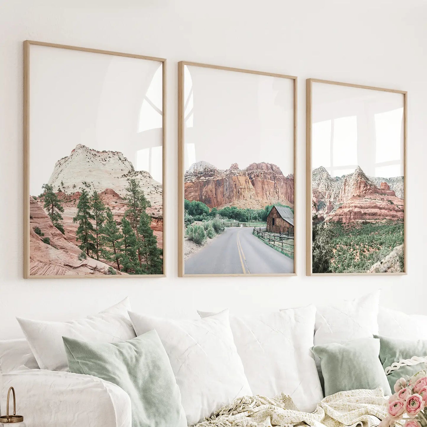 Set of 3 desert national park wall art prints of Zion Sedona and Capitol Reef