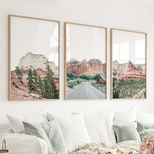 Set of 3 desert national park wall art prints of Zion Sedona and Capitol Reef