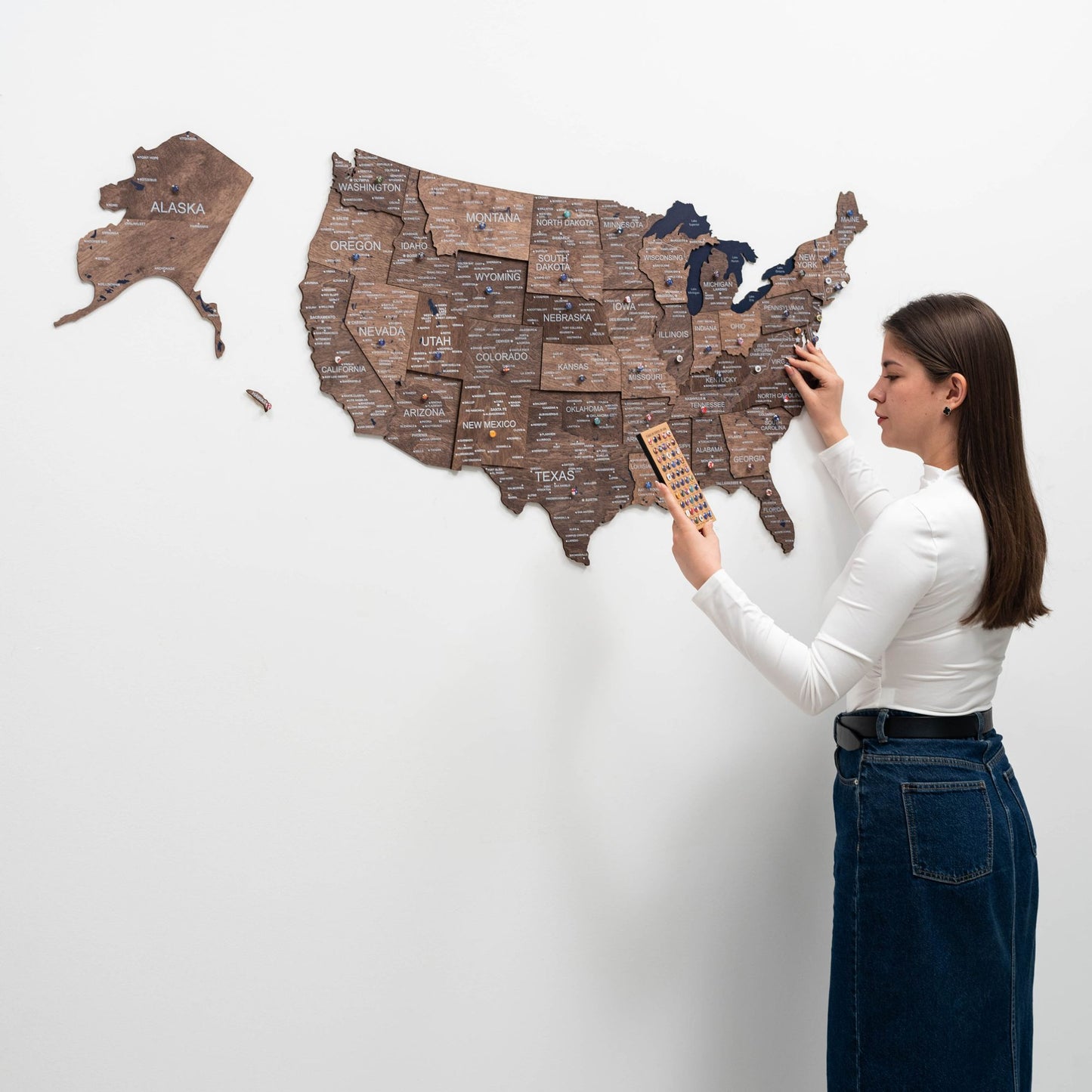Wood 3D USA Map Wall Art - Dark Walnut