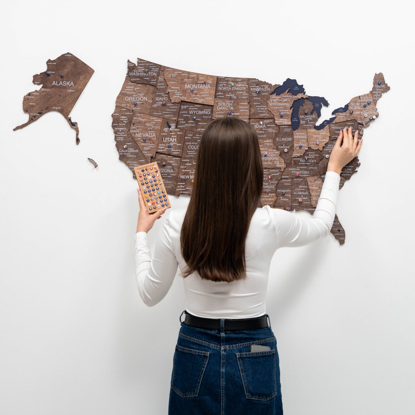 Wood 3D USA Map Wall Art - Dark Walnut