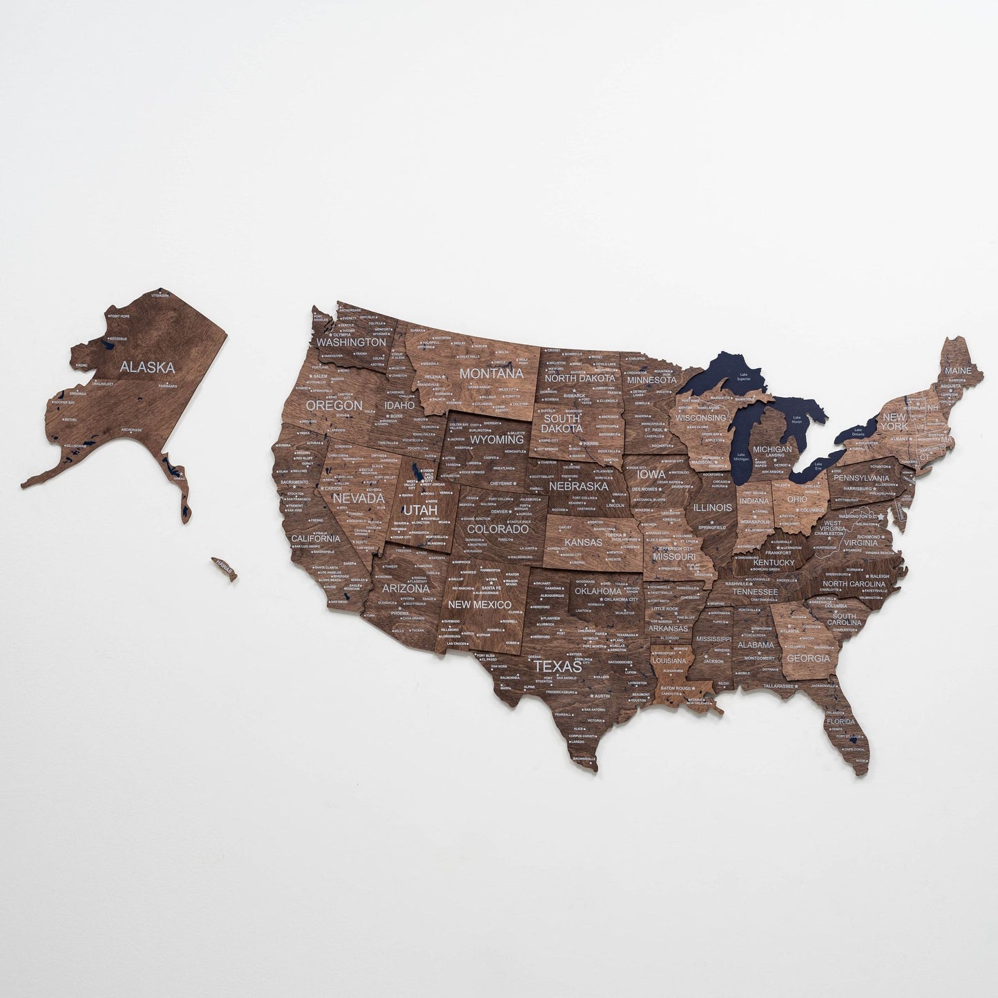 Wood 3D USA Map Wall Art - Dark Walnut