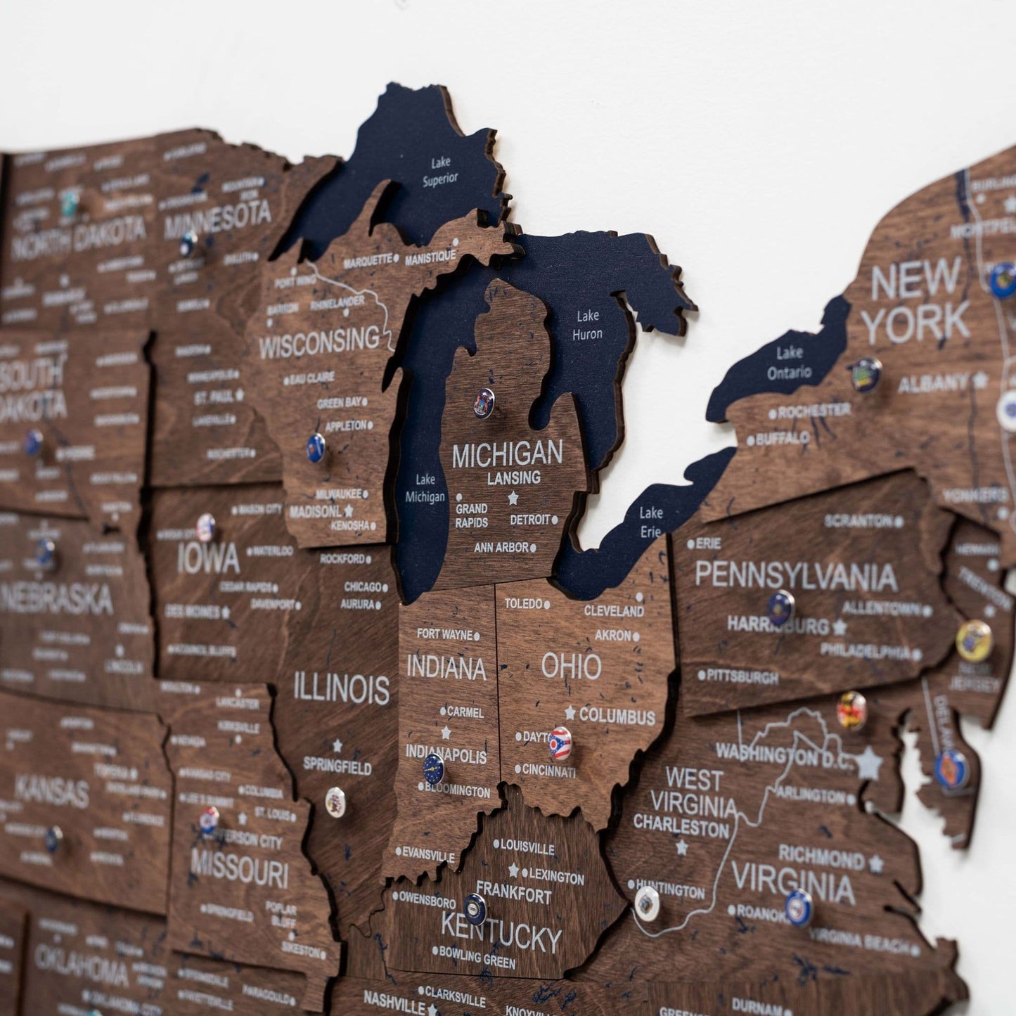 Wood 3D USA Map Wall Art - Dark Walnut