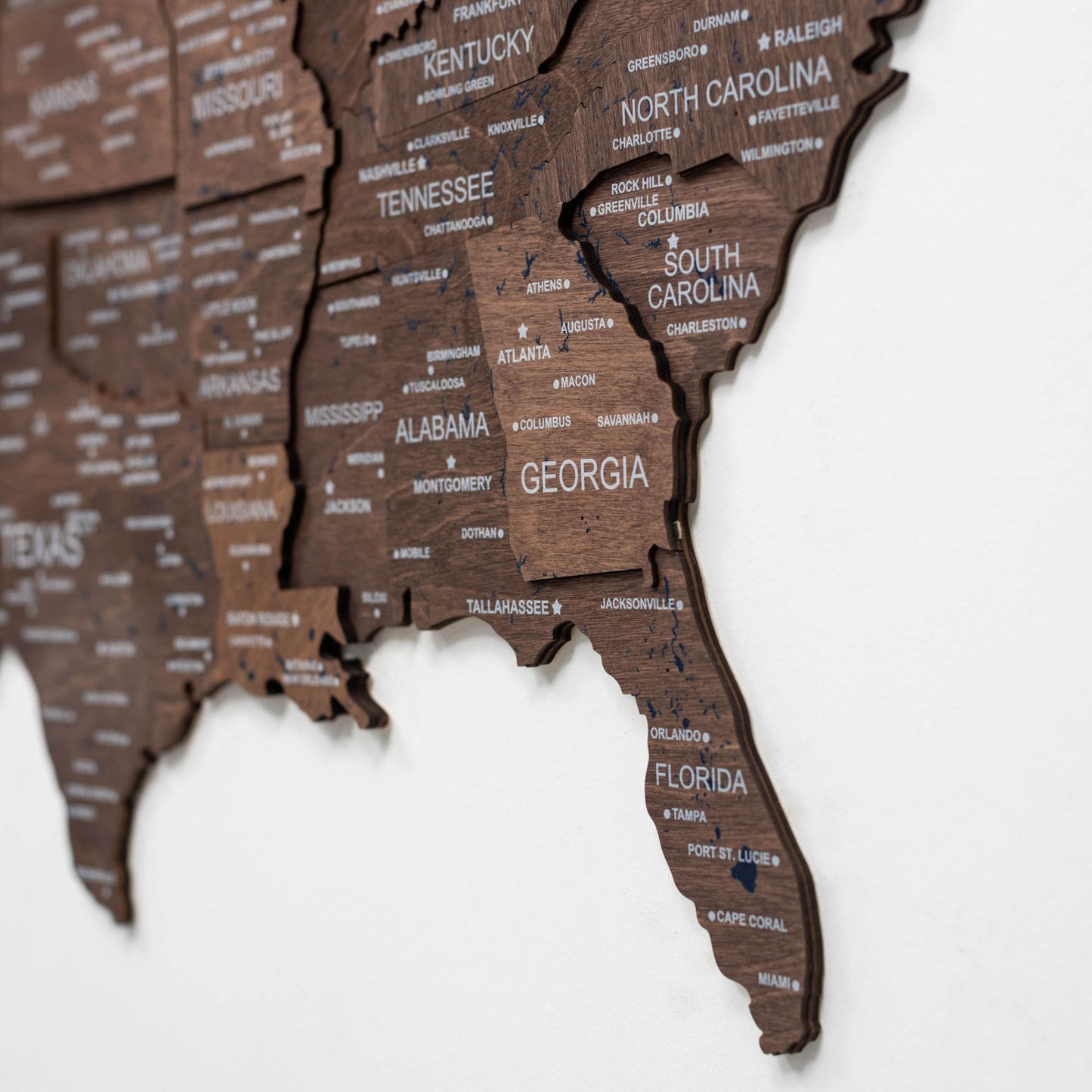 Wood 3D USA Map Wall Art - Dark Walnut