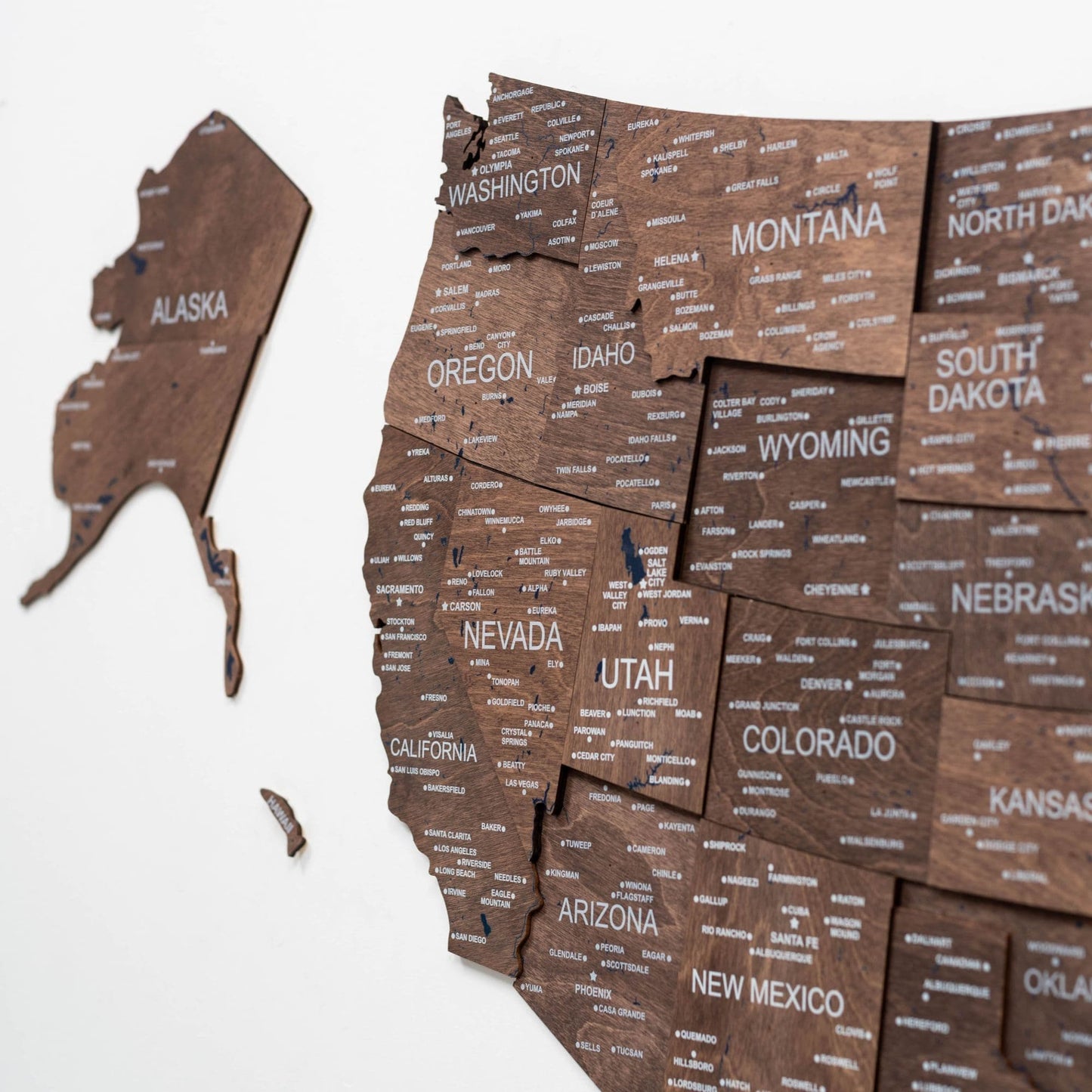 Wood 3D USA Map Wall Art - Dark Walnut
