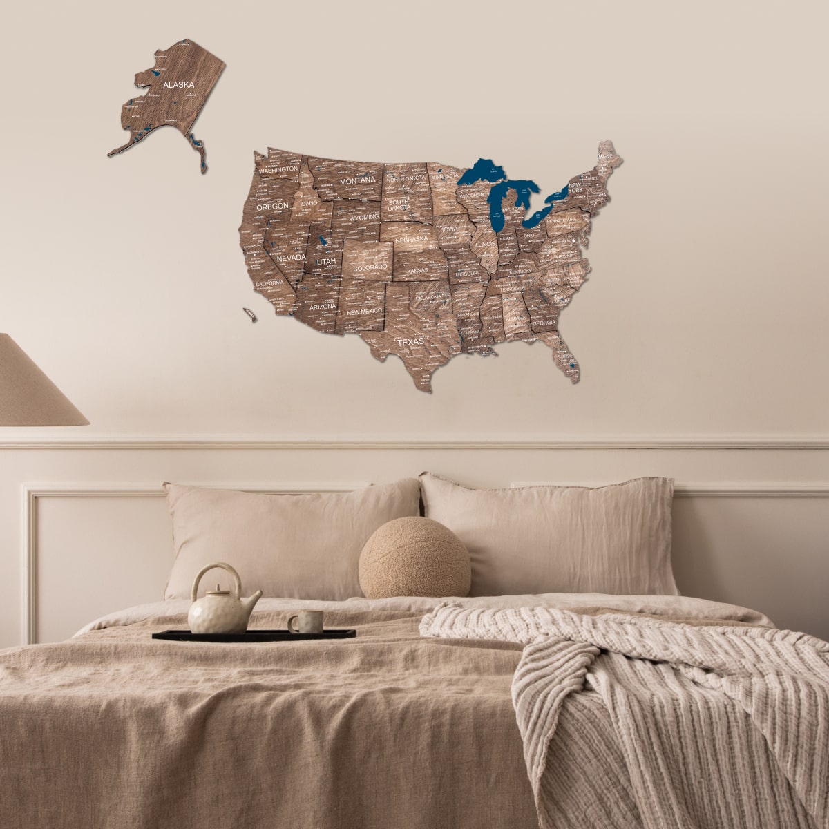 Wood 3D USA Map Wall Art - Dark Walnut